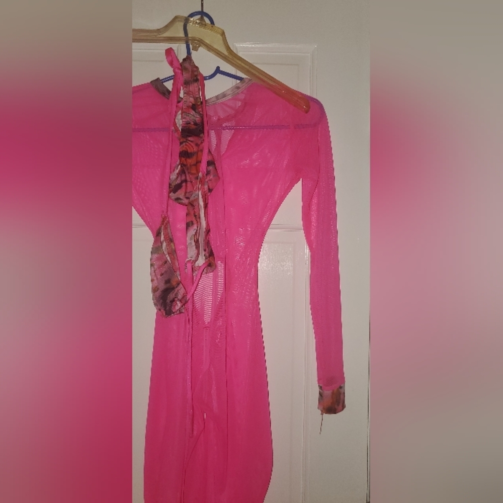 3 pieces Jumpsuit with top and bottom bikini Bartender dancer outfit S hot Pink - Picture 6 of 12